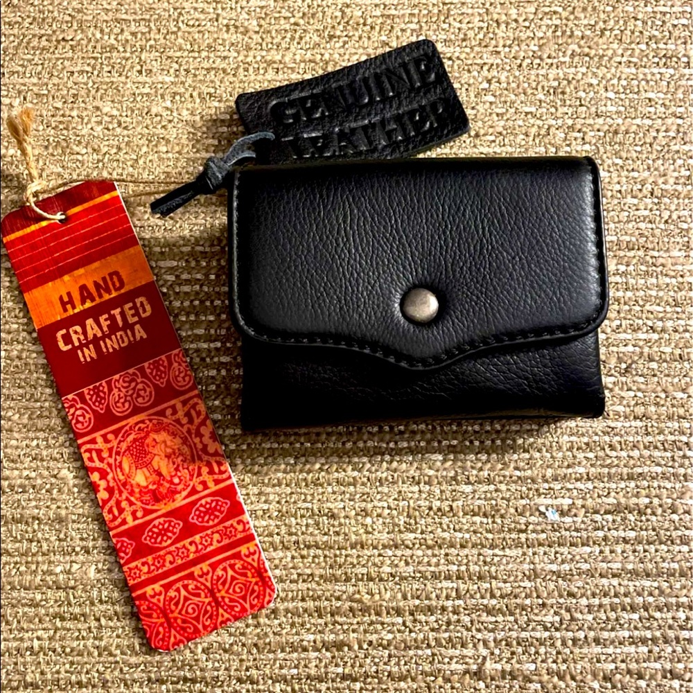 Genuine Black Leather Card Case/Change Purse - Handcrafted in India
